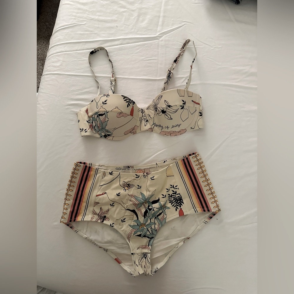 Tory Burch Cream Floral High-Waist Bikini Set
